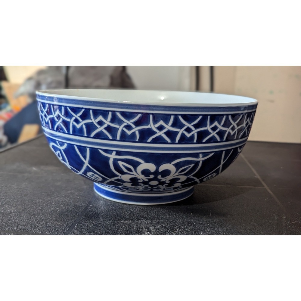 Home Catalina Porcelain Bowl Blue White Floral‎ Lattice Microwavable Dishwasher